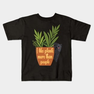 I Like Plants More Than People Cute Cat with Plant Kids T-Shirt